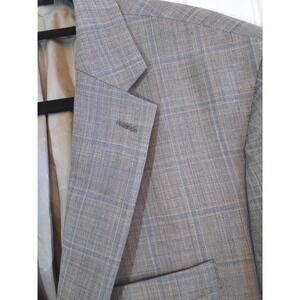 Michael Kors Mens Wool Blend Plaid Suit Jacket Blazer 44L Gray Natural Stretch